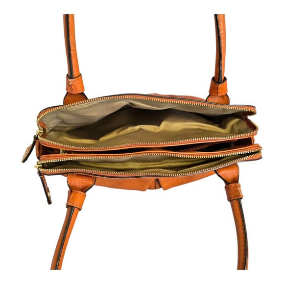 Antonio Melani Genuine Leather Handbag Purse Honey Brown Double Handle 14" x 10" - Picture 9 of 14